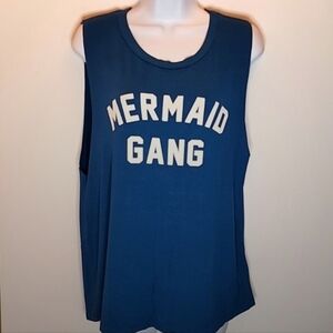 2/$14 Blue Sleeveless Top with 'Mermaid Gang' Print